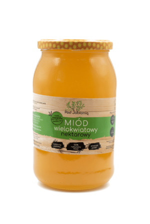 Miód wielokwiatowy Pasieka pod Jabłonią w szklanym słoiku